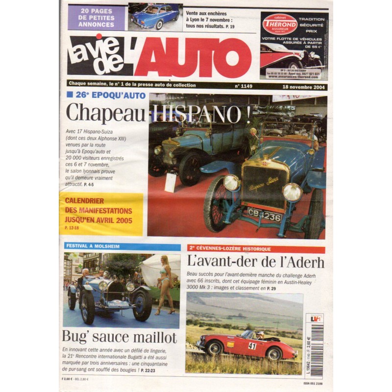 La Vie de l'Auto n° 1149 du 18 novembre 2004 - 26e Epoqu'Auto : Chapeau HISPANO !