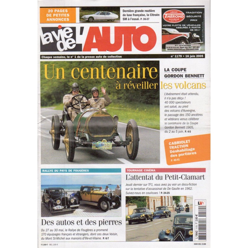 La Vie de l'Auto n° 1179 du 16 juin 2005 - Coupe Gordon Bennett : Un centenaire à réveiller les volcans