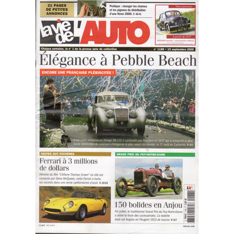 La Vie de l'Auto n° 1188 du 15 septembre 2005 - Élégance à Pebble Beach