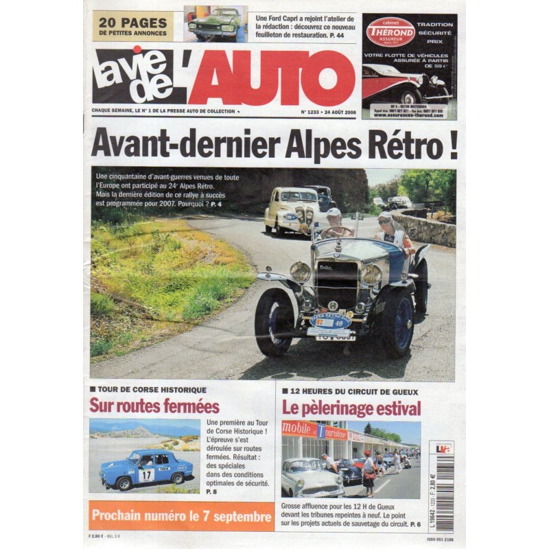 La Vie de l'Auto n° 1233 du 24 août 2006 - Avant-dernier Alpes Rétro !