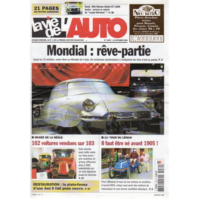 La Vie de l'Auto n° 1239 du 12 octobre 2006 - Mondial de l'Auto : rêve-partie