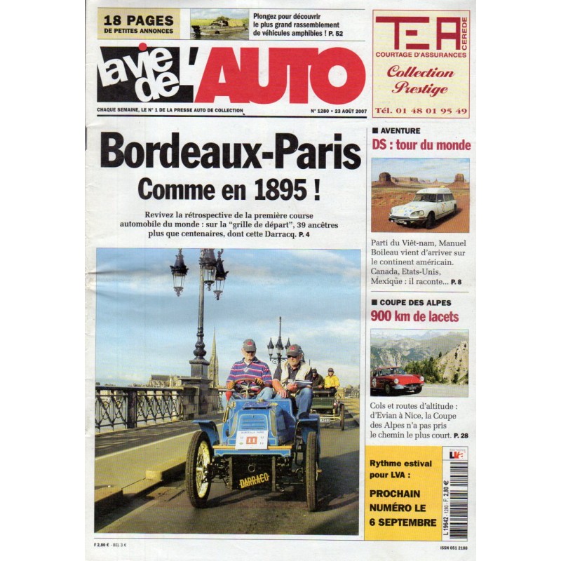La Vie de l'Auto n° 1280 du 23 août 2007 - Bordeaux-Paris comme en 1895 !
