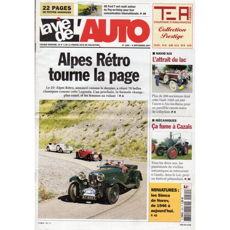 La Vie de l'Auto n° 1281 du 6 septembre 2007 - Alpes Rétro tourne la page