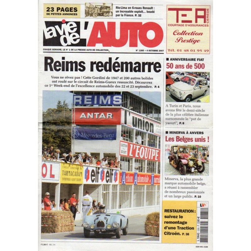 La Vie de l'Auto n° 1285 du 4 octobre 2007 - Le Circuit Reims-Gueux redémarre