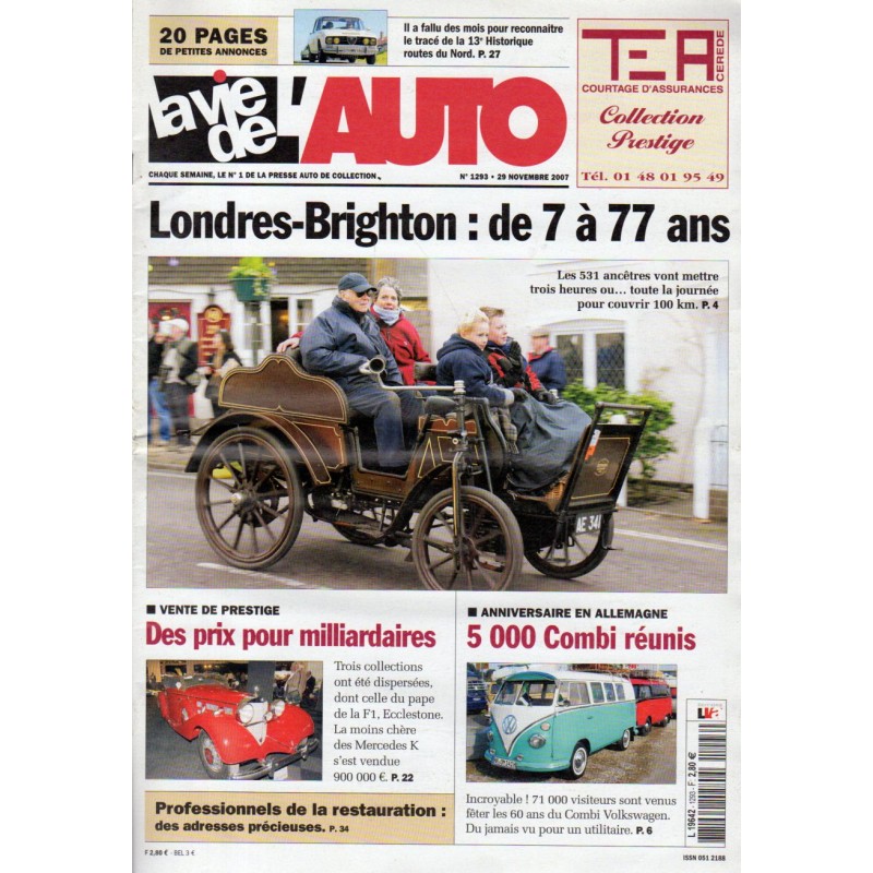La Vie de l'Auto n° 1293 du 29 novembre 2007 - Londres-Brighton : de 7 à 77 ans