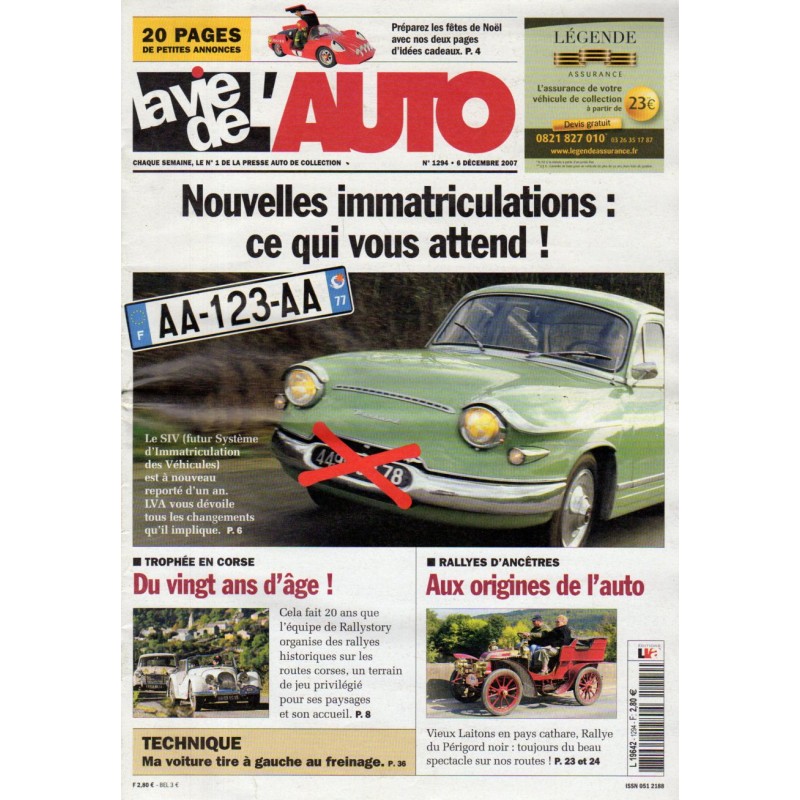 La Vie de l'Auto n° 1294 du 6 décembre 2007 - Nouvelles immatriculations : ce qui vous attend !