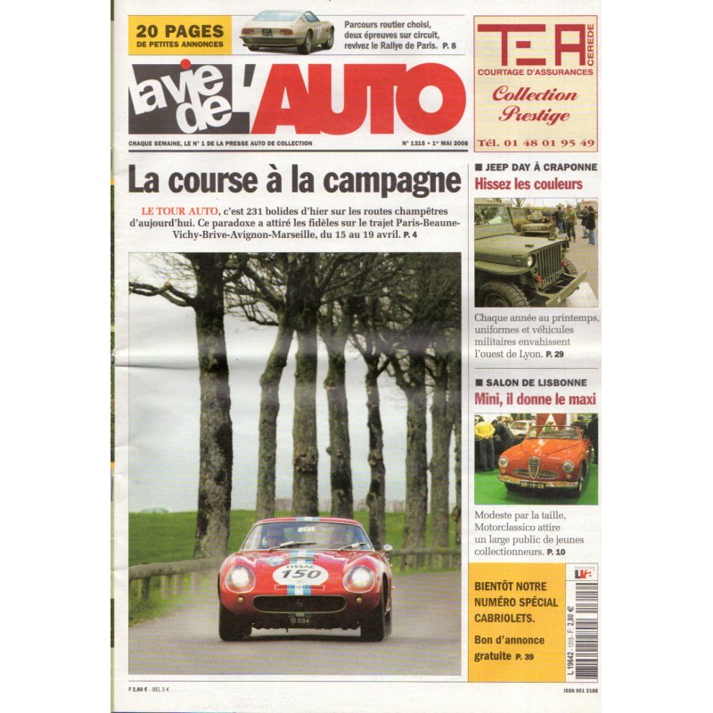 La Vie de l'Auto n° 1315 du 1er mai 2008 - Tour Auto : La course à la campagne