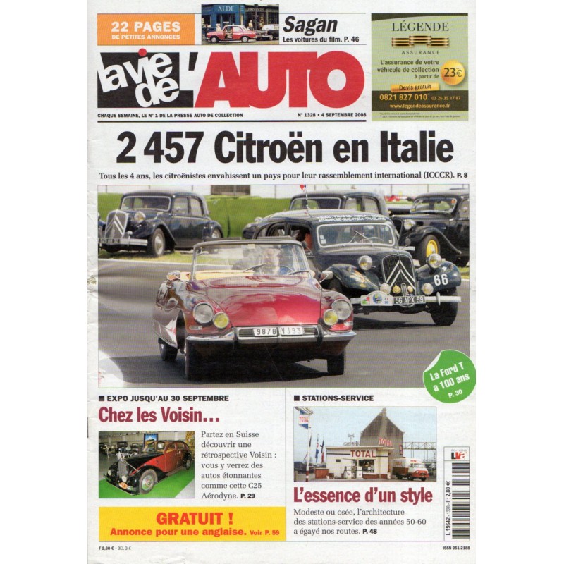 La Vie de l'Auto n° 1328 du 4 septembre 2008 - ICCCR : 2457 Citroën en Italie
