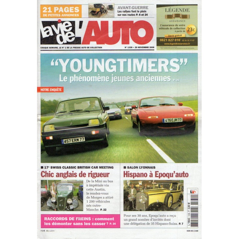 La Vie de l'Auto n° 1339 du 20 novembre 2008 - "YOUNGTIMERS" le phénomène jeunes anciennes
