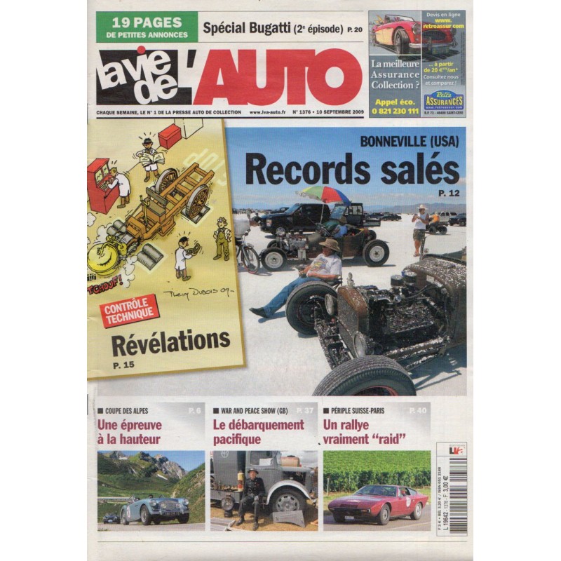 La Vie de l'Auto n° 1376 du 10 septembre 2009 - Bonneville (USA) Records salés - Contrôles techniques : révélations - 80 pages