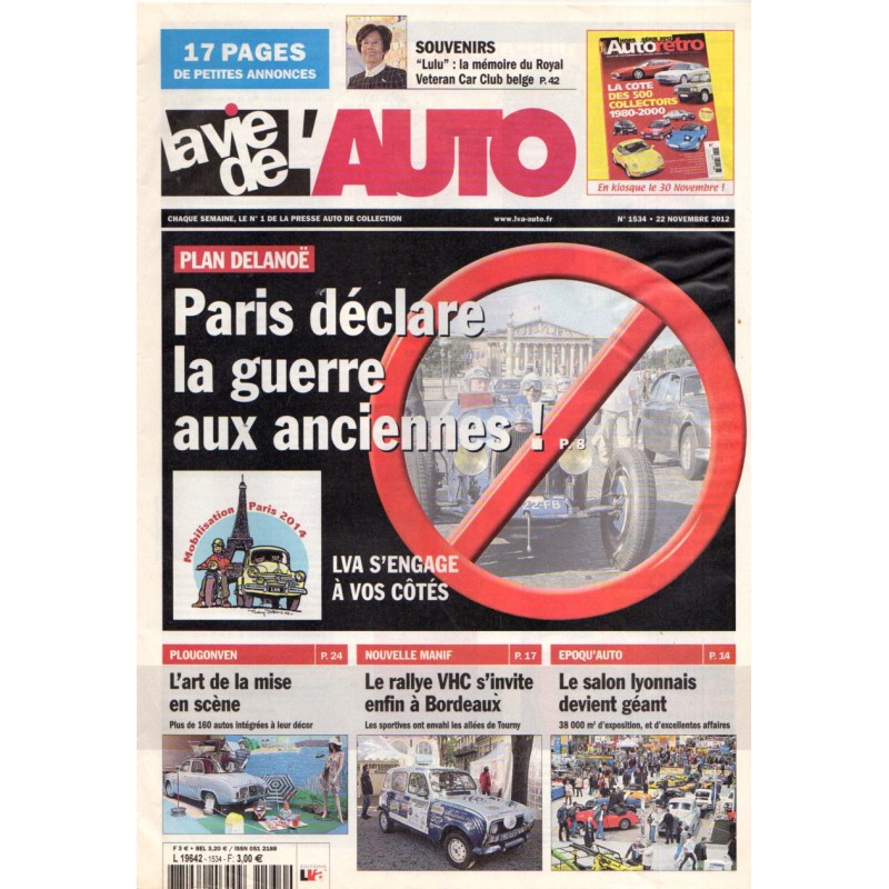 La Vie de l'Auto n° 1534 du 22 novembre 2012 - Plan Delanoë : Paris déclare la guerre aux anciennes