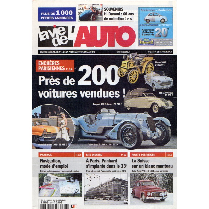 La Vie de l'Auto n° 1547 du 21 février 2013 - Enchères parisiennes : près de 200 voitures vendues