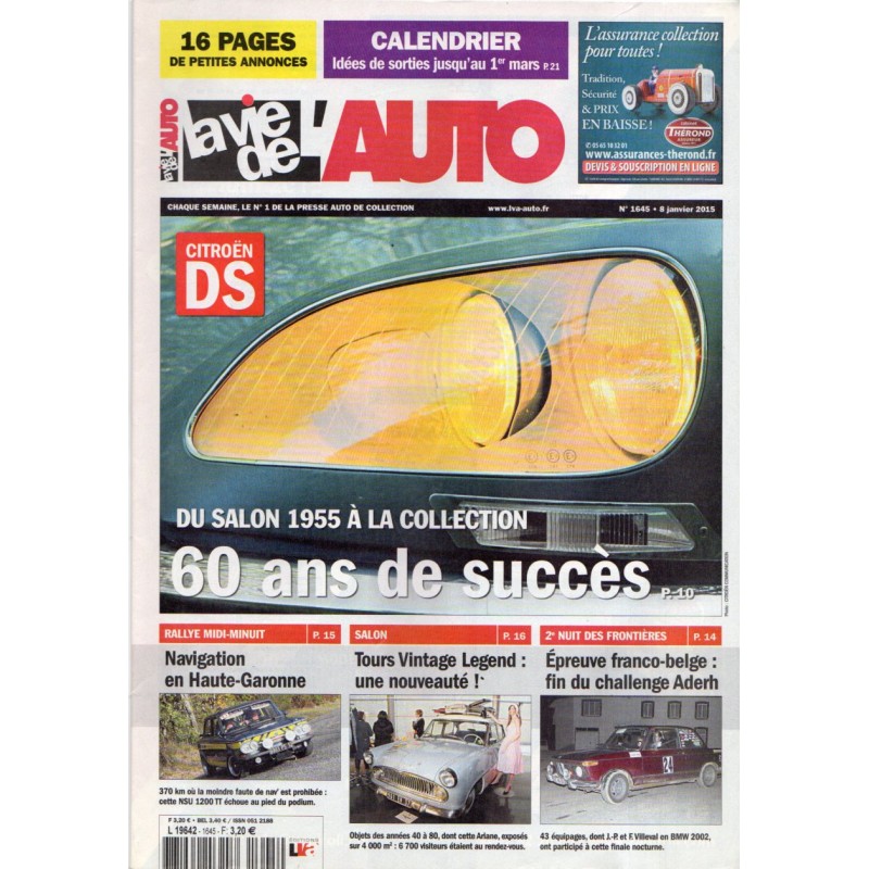 La Vie de l'Auto n° 1645 du 8 janvier 2015 - Citroën DS : du Salon 1955 à la Collection : 60 ans de succès