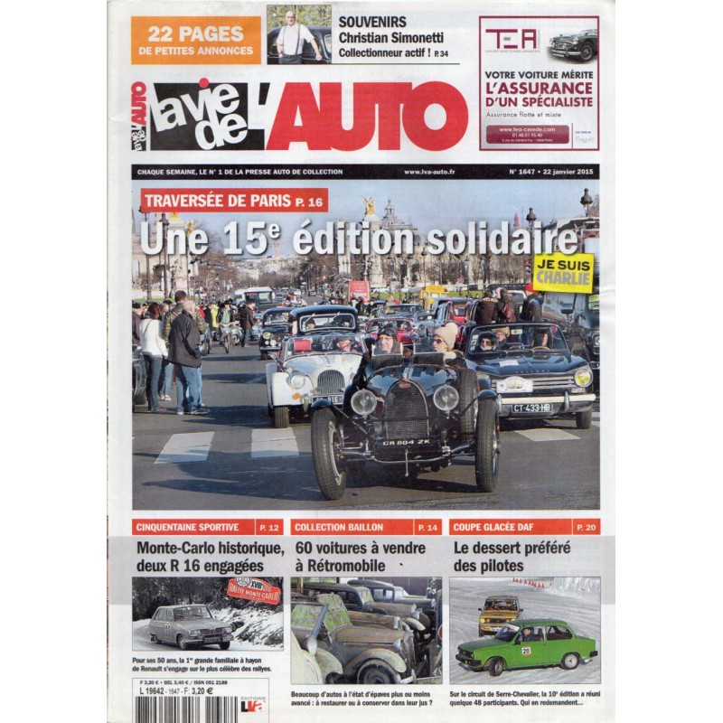 La Vie de l'Auto n° 1647 du 22 janvier 2015 - Traversée de Paris : une 15e édition solidaire