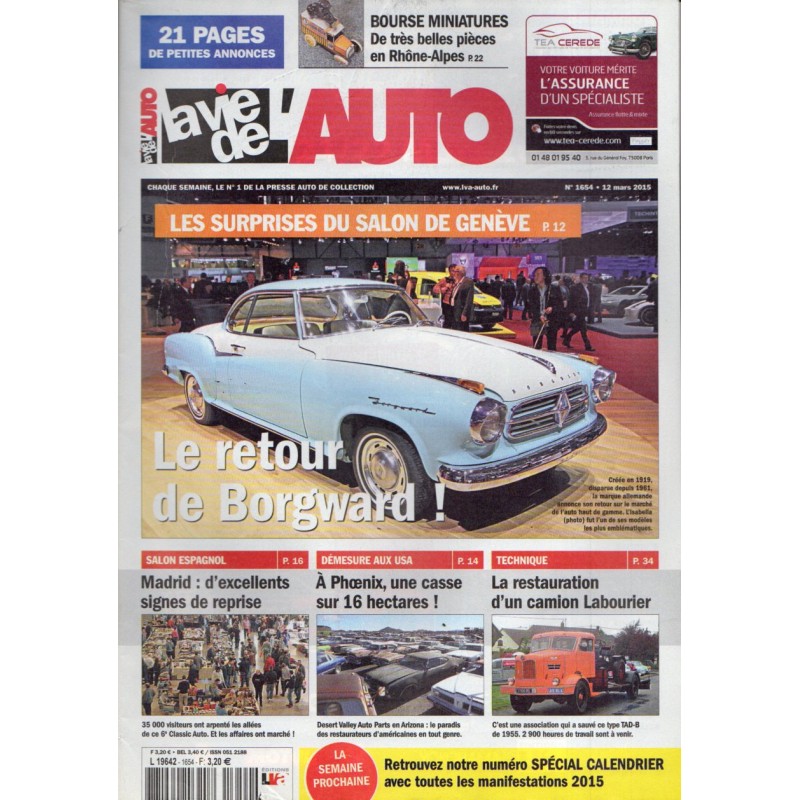 La Vie de l'Auto n° 1654 du 12 mars 2015 - Salon de Genève : le retour de Borgward !