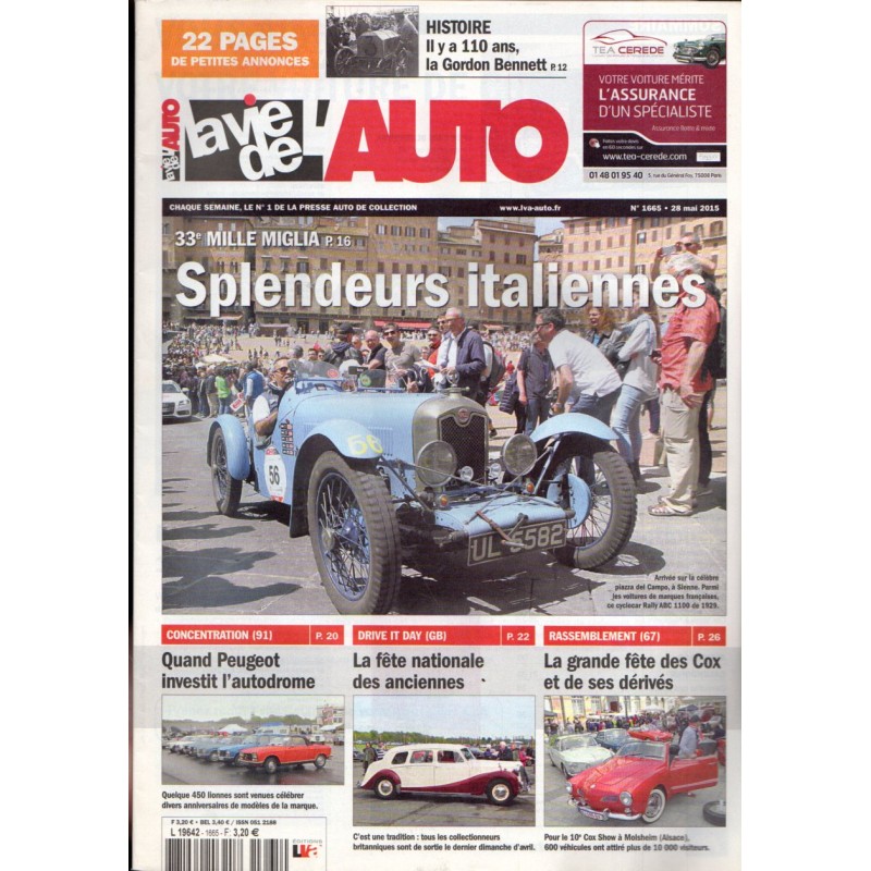 La Vie de l'Auto n° 1665 du 28 mai 2015 - 33e Mille Miglia : Splendeurs italiennes