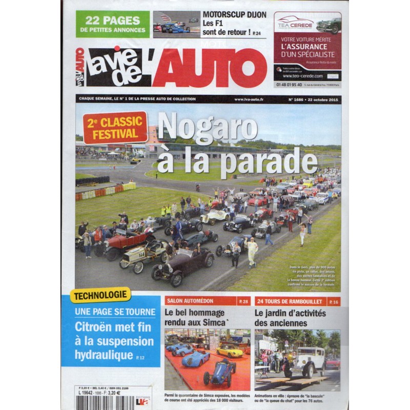 La Vie de l'Auto n° 1686 du 22 octobre 2015 - 2e Classic Festival : Nogaro à la parade
