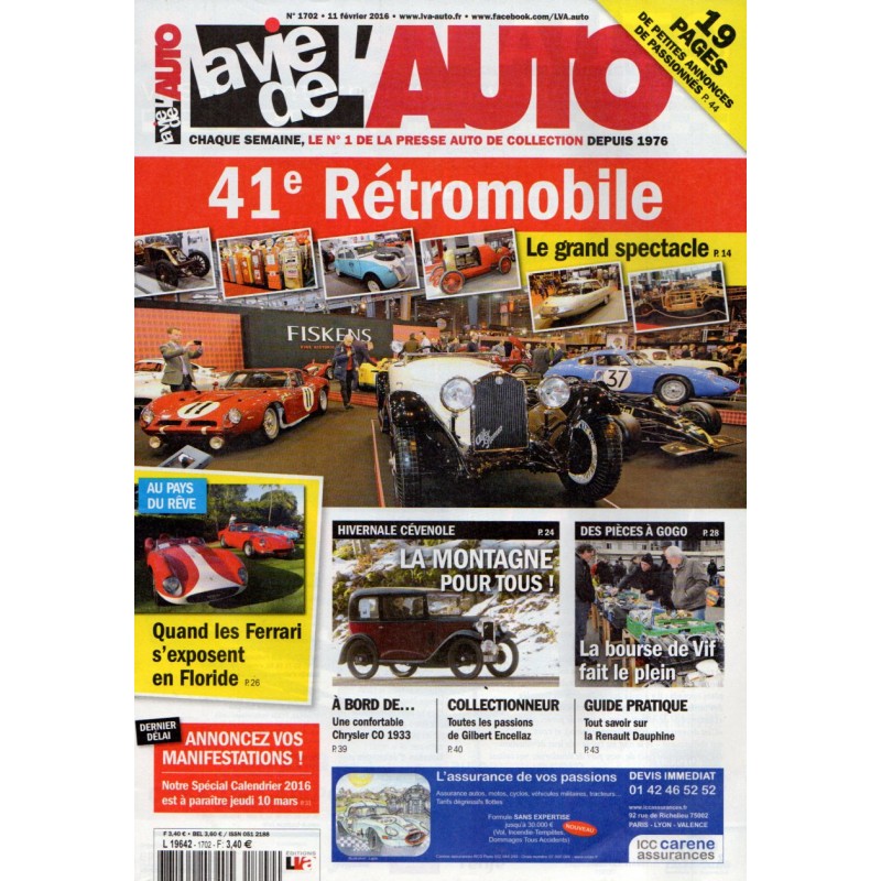 La Vie de l'Auto n° 1702 du 11 février 2016 - 41e Rétromobile