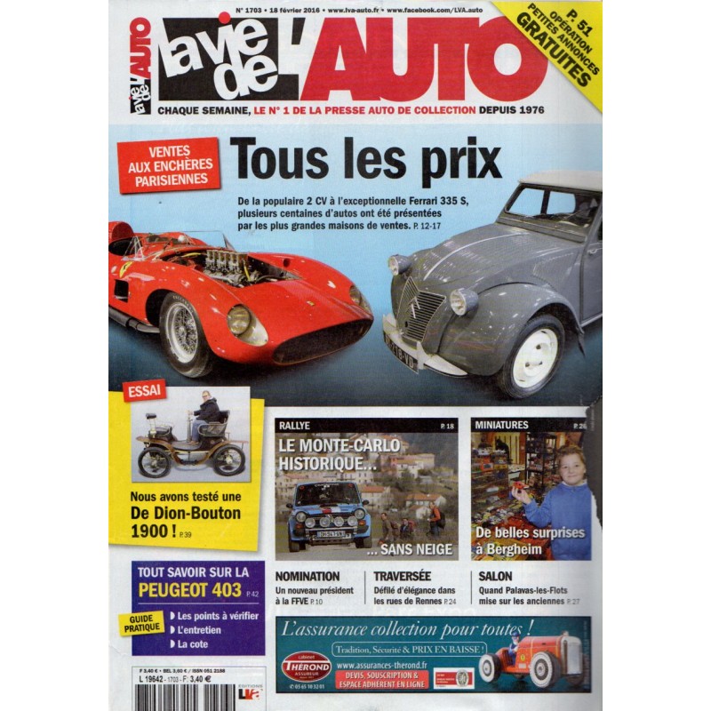 La Vie de l'Auto n° 1703 du 18 février 2016 - Ventes aux enchères parisiennes