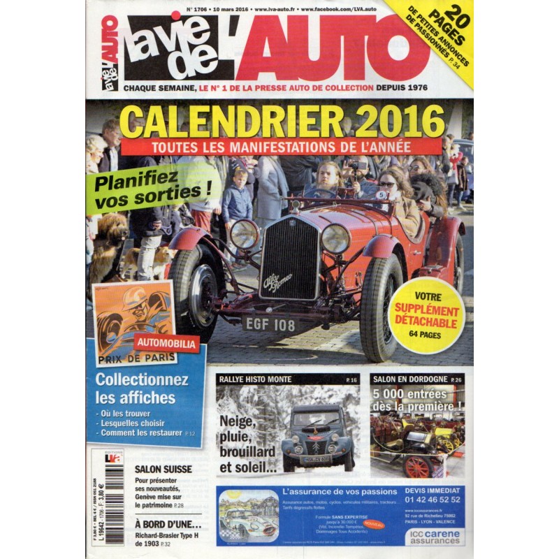 La Vie de l'Auto n° 1706 du 10 mars 2016 - Calendrier 2016 des manifestations de l'année