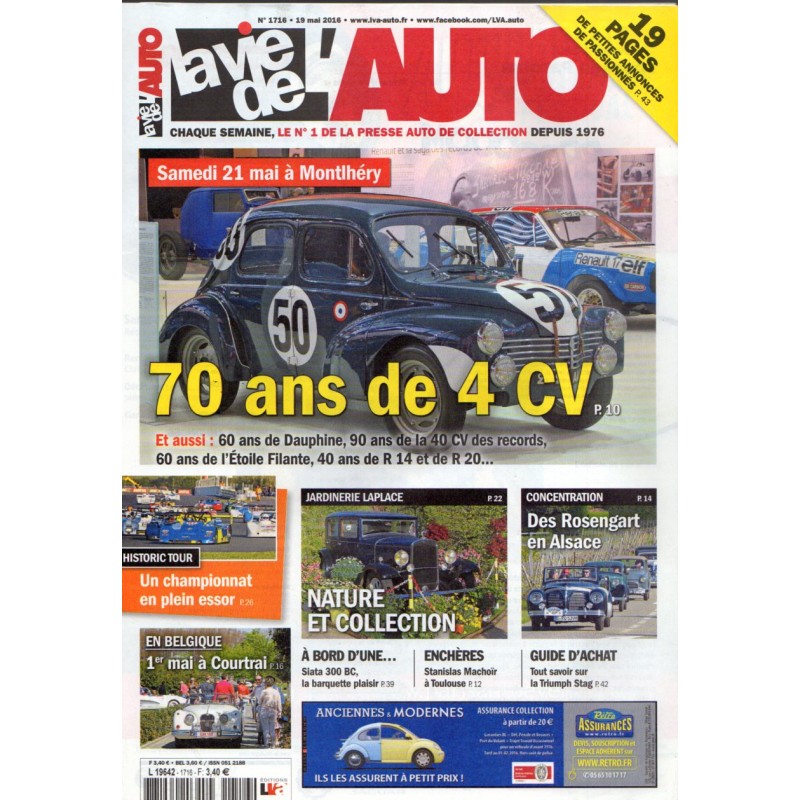 La Vie de l'Auto n° 1716 du 19 mai 2016 - Montlhéry : 70 ans de 4 CV