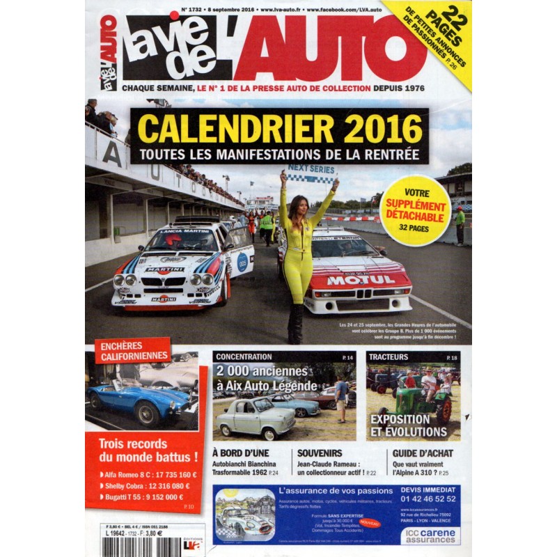 La Vie de l'Auto n° 1732 du 8 septembre 2016 - Calendrier 2016 des manifestations