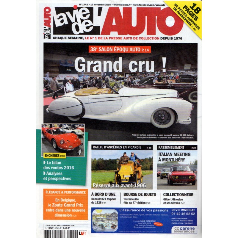 La Vie de l'Auto n° 1742 du 17 novembre 2016 - 38e Salon Epoqu'Auto : Grand cru !