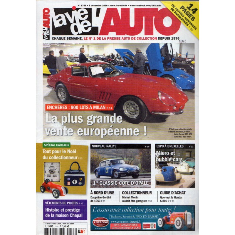 La Vie de l'Auto n° 1745 du 8 décembre 2016 - Enchères à Milan : La plus grande vente européenne