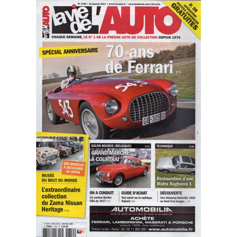 La Vie de l'Auto n° 1750 du 12 janvier 2017 - Anniversaire : 70 ans de Ferrari