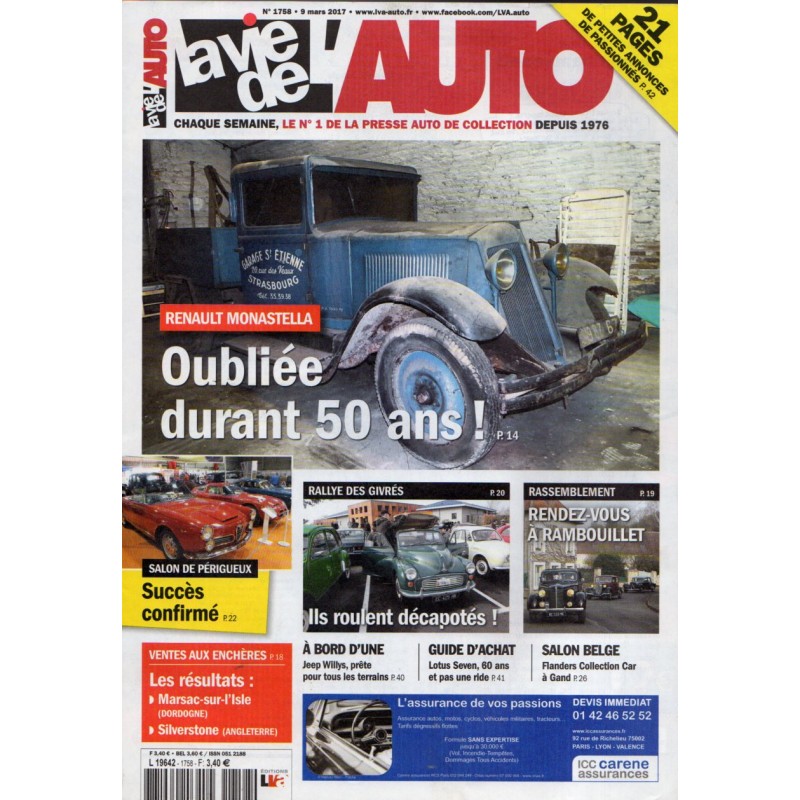 La Vie de l'Auto n° 1758 du 9 mars 2017 - Renault Monastella : Oubliée durant 50 ans !