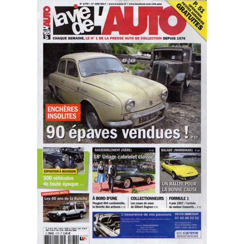 La Vie de l'Auto n° 1770 du 1er juin 2017 - Enchères insolites : 90 épaves vendues !