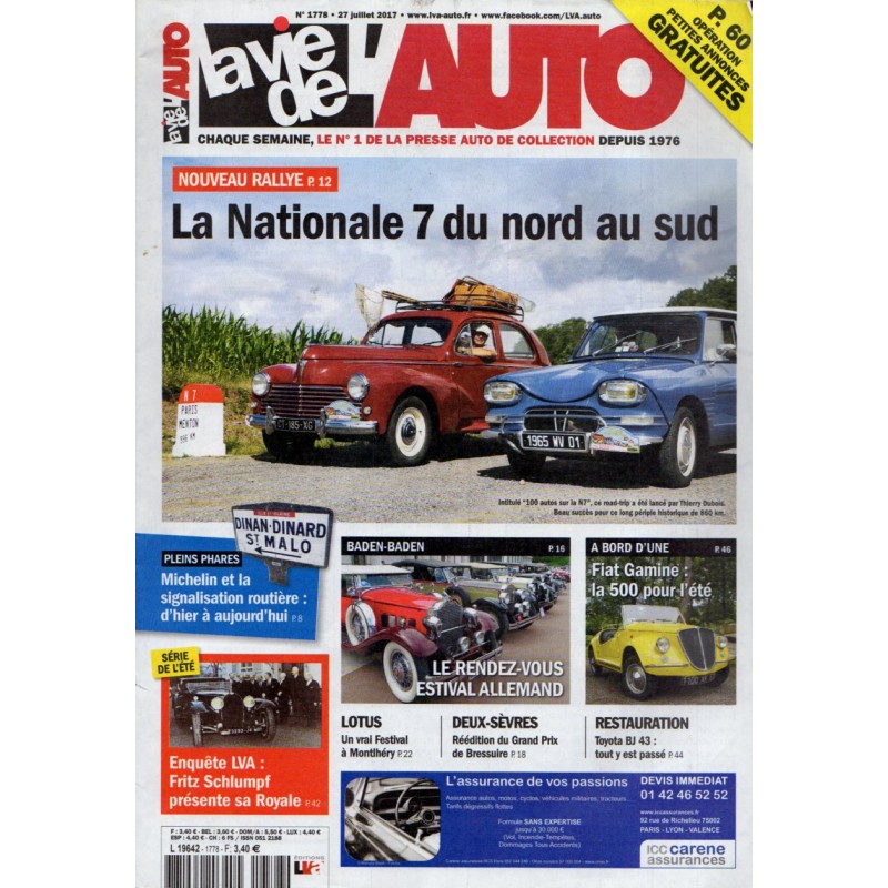 La Vie de l'Auto n° 1778 du 27 juillet 2017 - Road-trip : 100 autos sur la N7 - La Nationale 7 du nord au sud