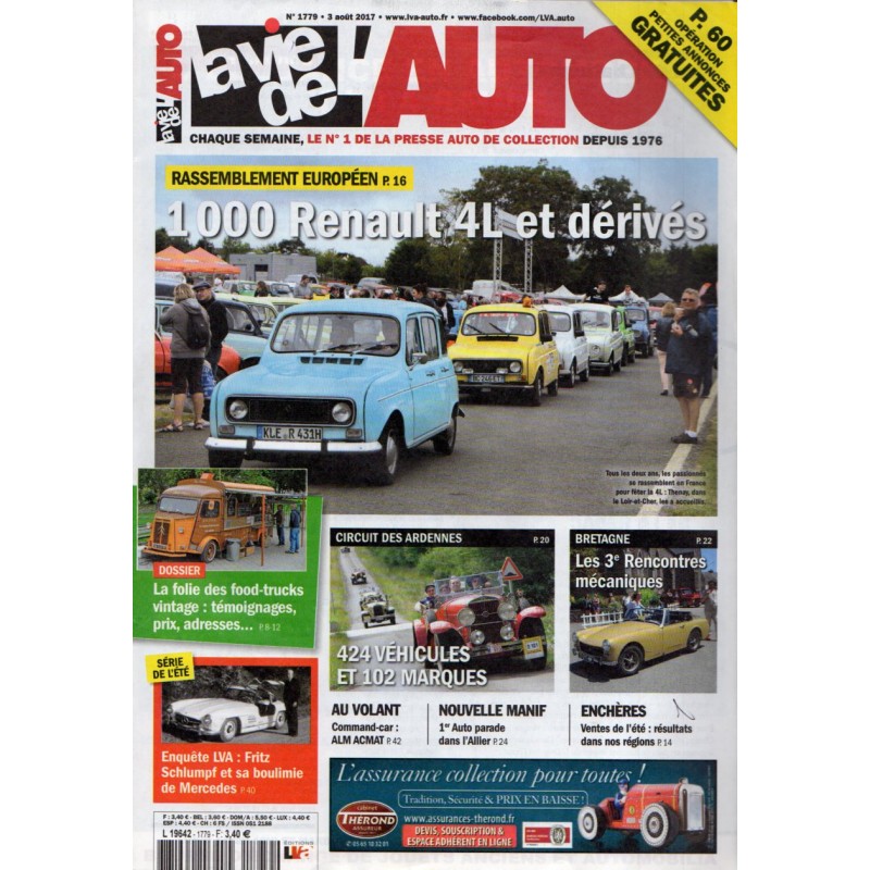 La Vie de l'Auto n° 1779 du 3 aout 2017 - Rassemblement Européen : 1000 Renault 4L et dérivés