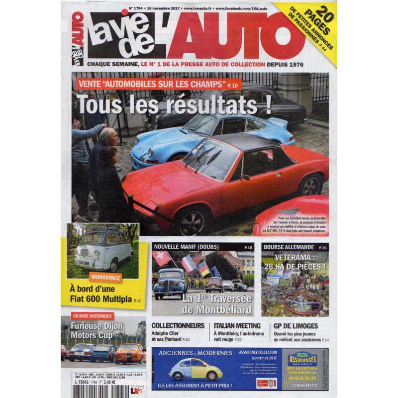 La Vie de l'Auto n° 1794 du 16 novembre 2017 - Vente "Automobiles sur les champs"