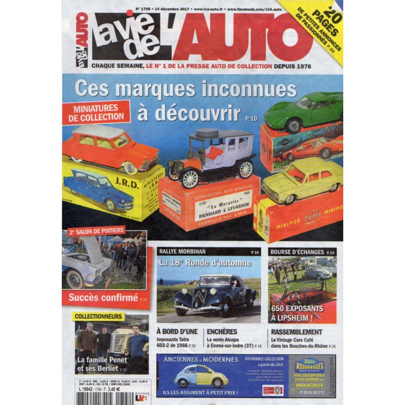 La Vie de l'Auto n° 1798 du 14 décembre 2017 - Miniatures de collection, ces marques inconnues à découvrir