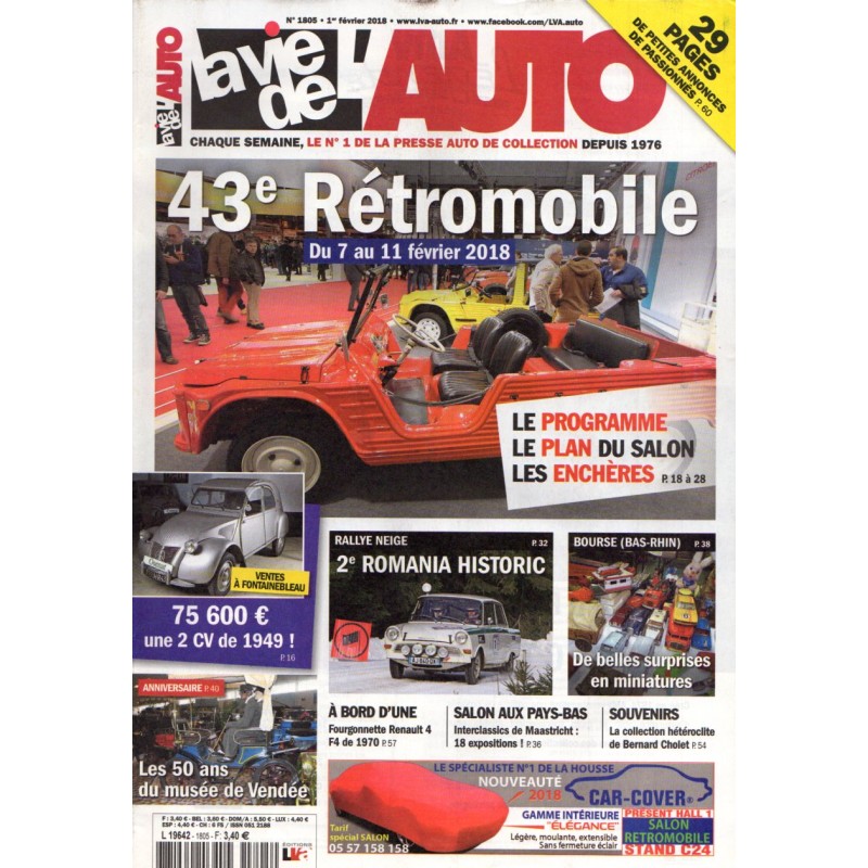 La Vie de l'Auto n° 1805 du 1er février 2018 - 43e Rétromobile du 7 au 11 février 2018