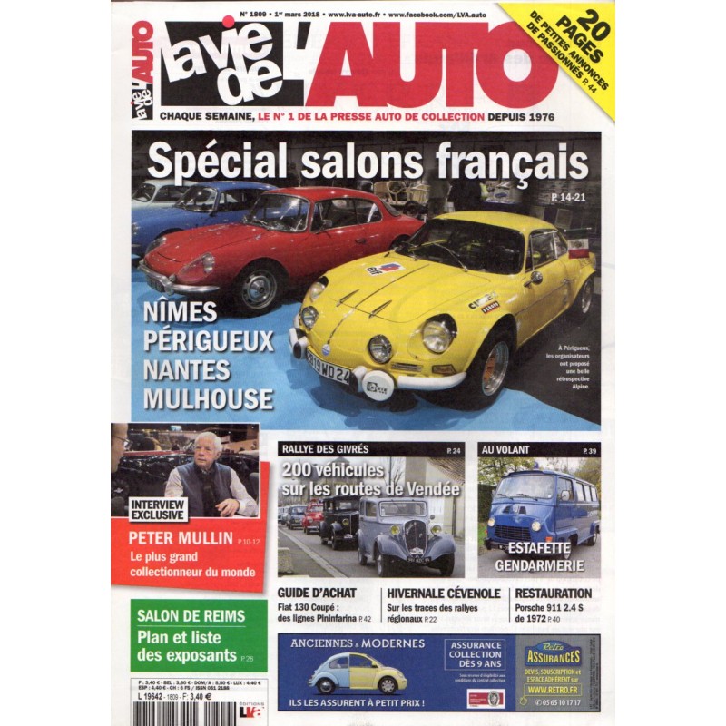 La Vie de l'Auto n° 1809 du 1er mars 2018 - Spécial salons français : Nîmes, Périgueux, Nantes, Mulhouse