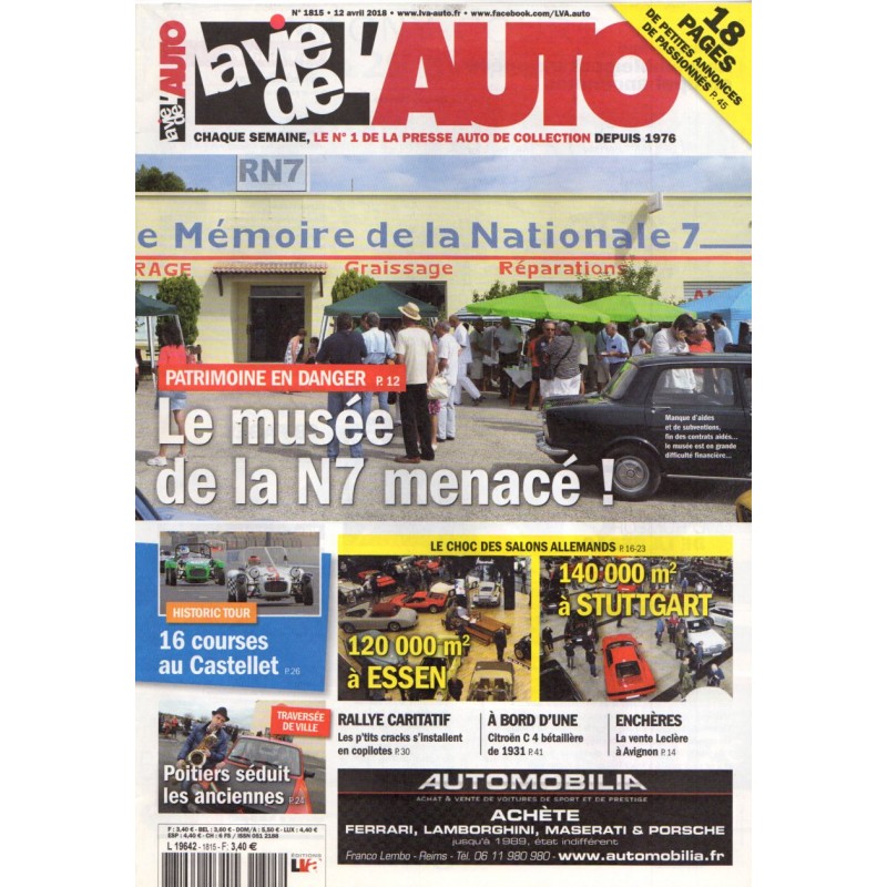 La Vie de l'Auto n° 1815 du 12 avril 2018 - Patrimoine en danger : Le musée de la N7 menacé !