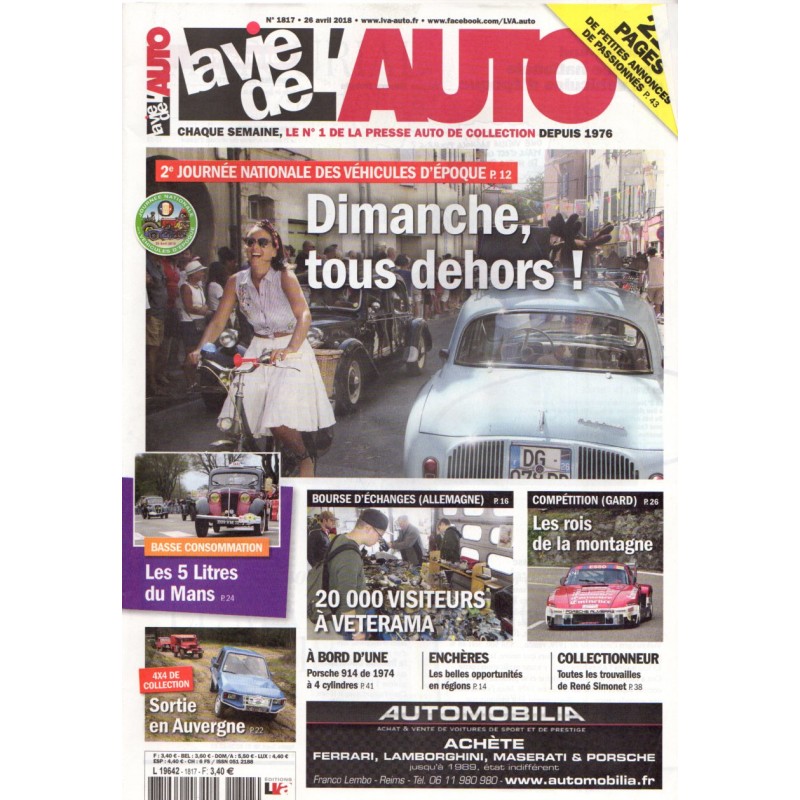 La Vie de l'Auto n° 1817 du 26 avril 2018 - 2e Journée Nationale des véhicules d'époque : dimanche, tous dehors !