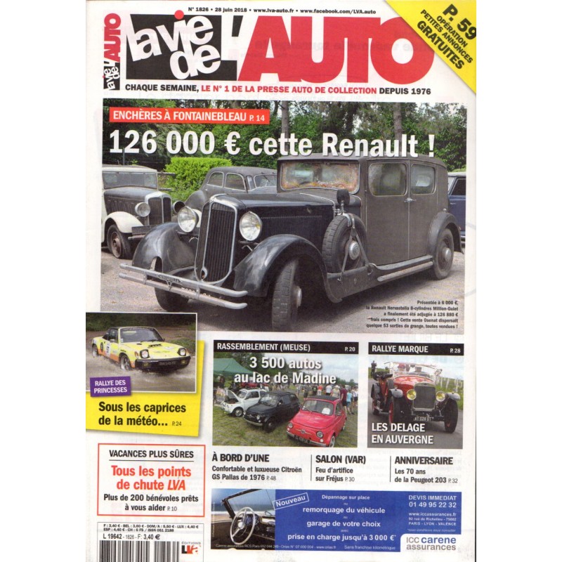 La Vie de l'Auto n° 1826 du 28 juin 2018 - Enchères à Fontainebleau