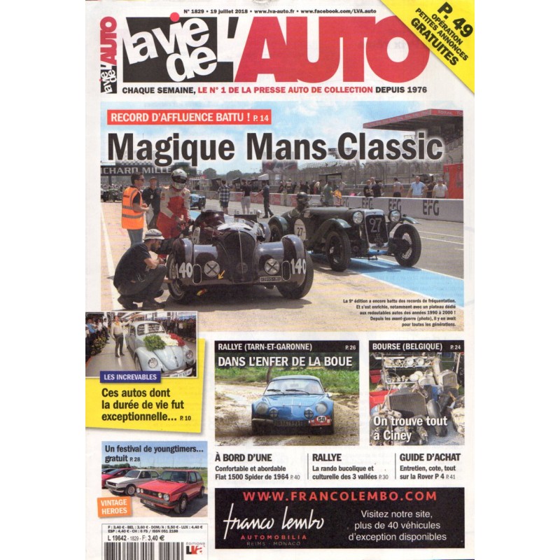La Vie de l'Auto n° 1829 du 19 juillet 2018 - Magique Mans Classic : Record d'affluence battu !