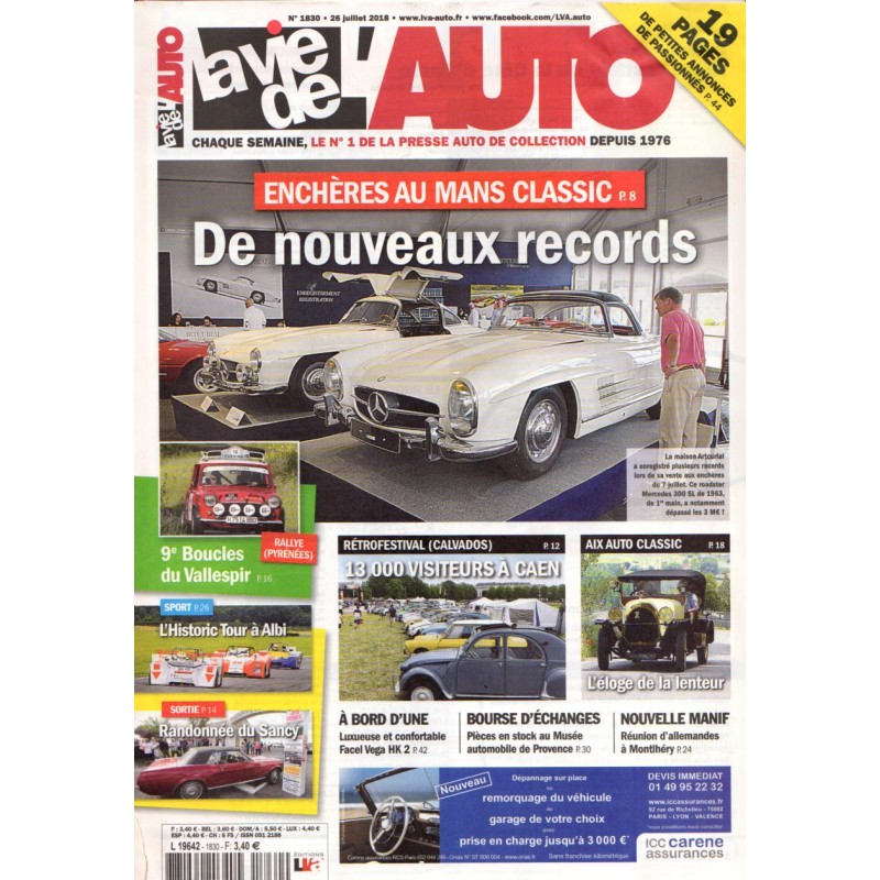La Vie de l'Auto n° 1830 du 26 juillet 2018 - Enchères au Mans Classic : De nouveaux records