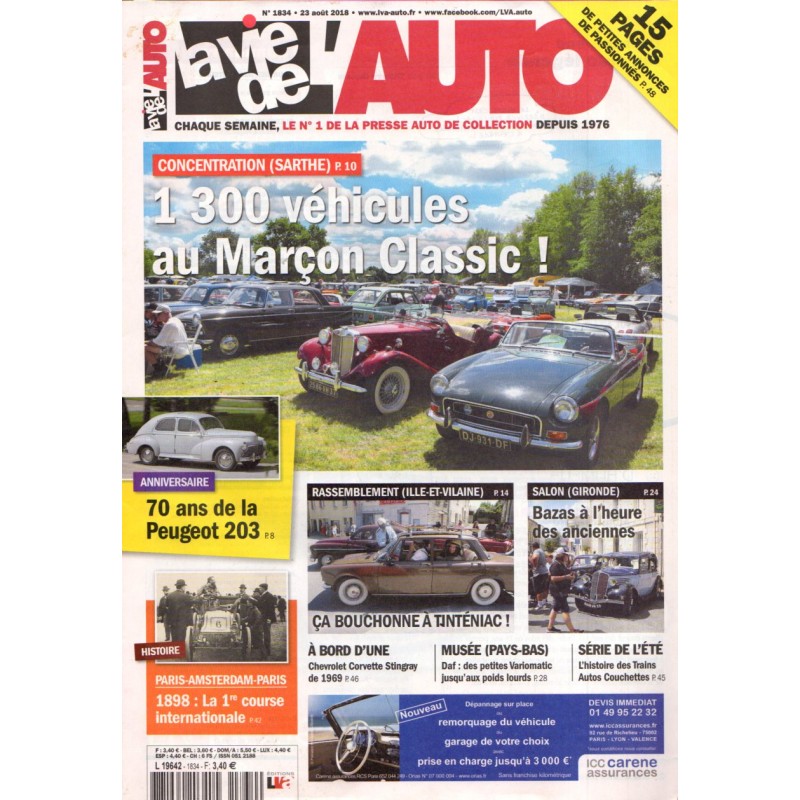 La Vie de l'Auto n° 1834 du 23 aout 2018 - Marçon Classic (Sarthe)