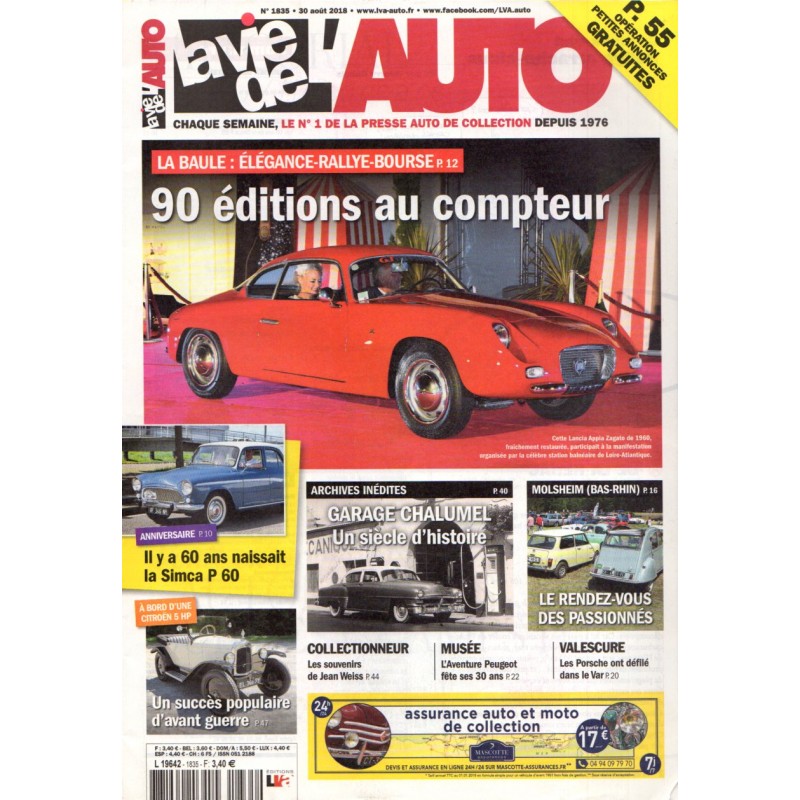 La Vie de l'Auto n° 1835 du 30 aout 2018 - Elégance-Rallye-Bourse à La Baule