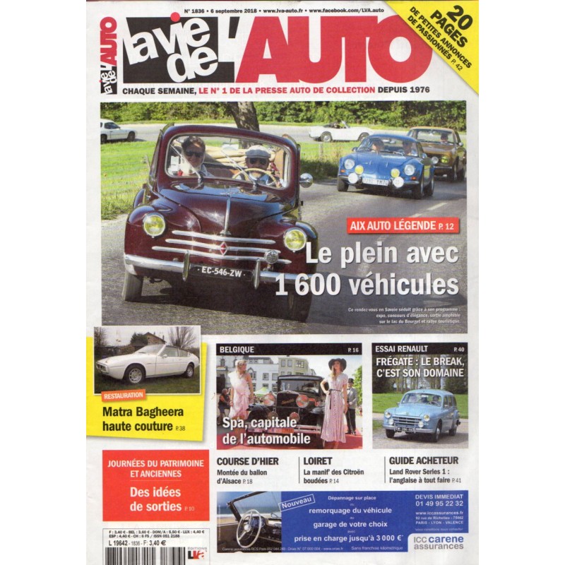 La Vie de l'Auto n° 1836 du 6 septembre 2018 - Aix Auto Légende : Le plein avec 1600 véhicules