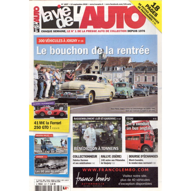 La Vie de l'Auto n° 1837 du 13 septembre 2018 - 300 véhicules à Joigny (Yonne) : Le bouchon de la rentrée