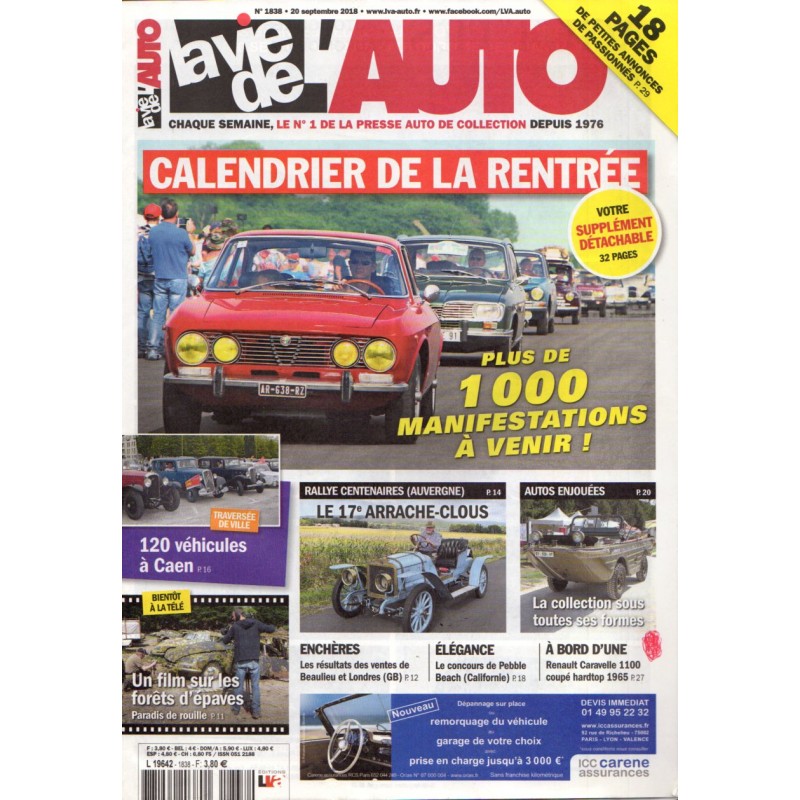 La Vie de l'Auto n° 1838 du 20 septembre 2018 - Rallye centenaires (Auvergne) : 17e Arrache-Clous