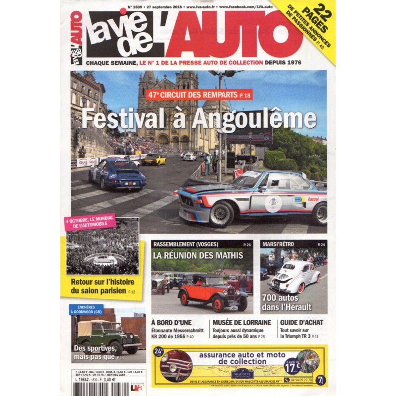 La Vie de l'Auto n° 1839 du 27 septembre 2018 - 47e Circuit des Remparts : Festival à Angoulême