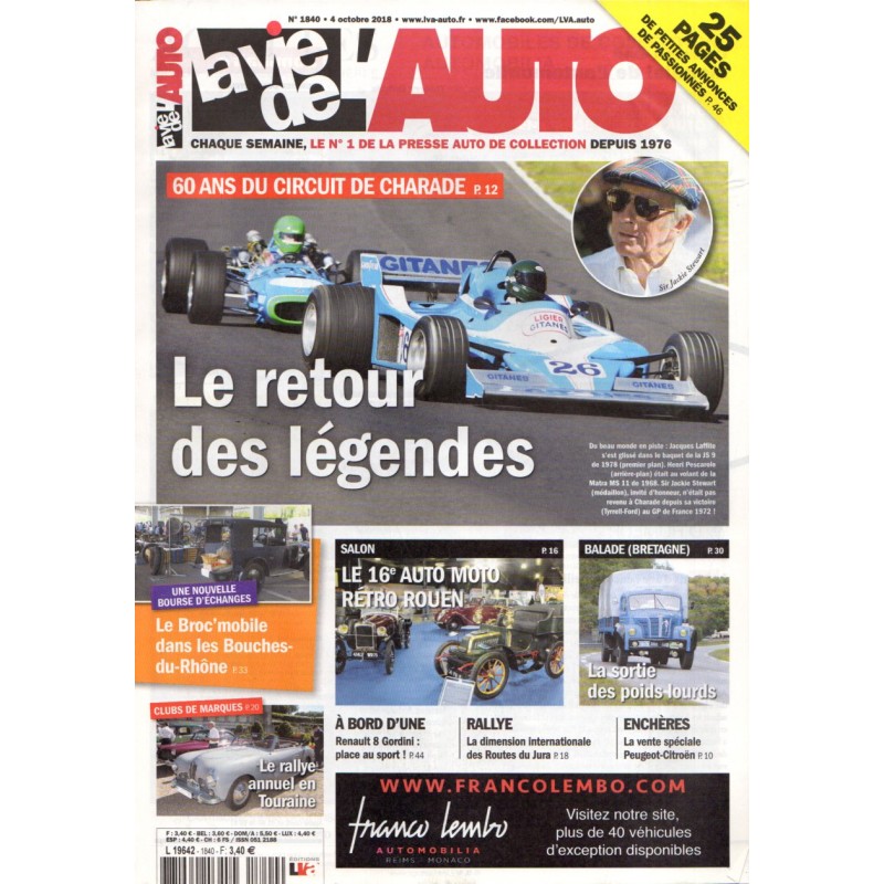 La Vie de l'Auto n° 1840 du 4 octobre 2018 - 60 ans du circuit de Charade : Le retour des légendes