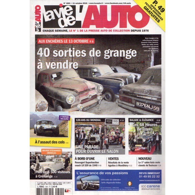 La Vie de l'Auto n° 1841 du 11 octobre 2018 - 40 sorties de grange à vendre